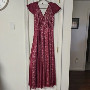BKMGC Small Burgundy Lace Maxi Dress Elegant V-Neck Party Cocktail Prom Dress‎